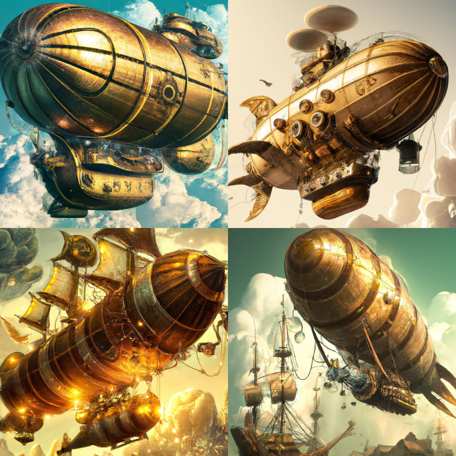 Steampunk Pirate Airship with Golden Lights