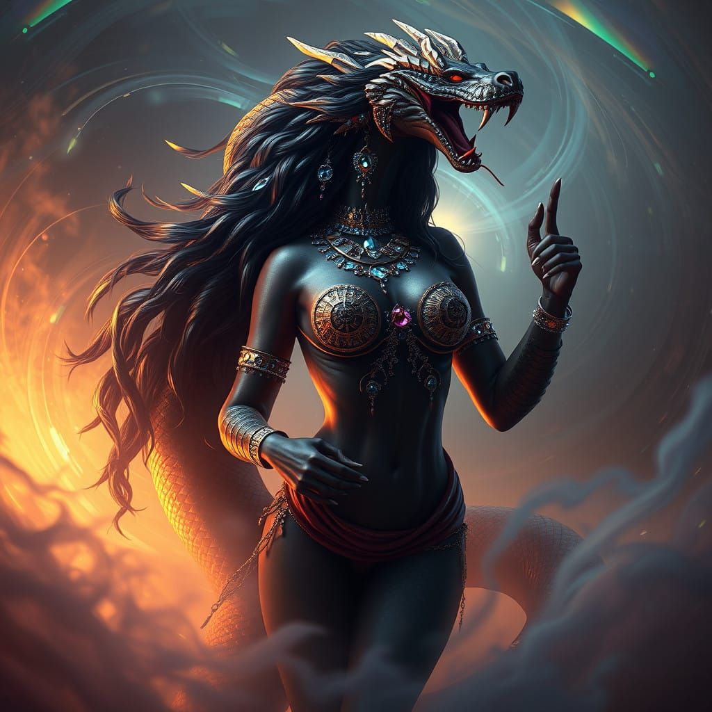 Majestic Nubian Serpent Goddess Unfolds Mystical Aura
