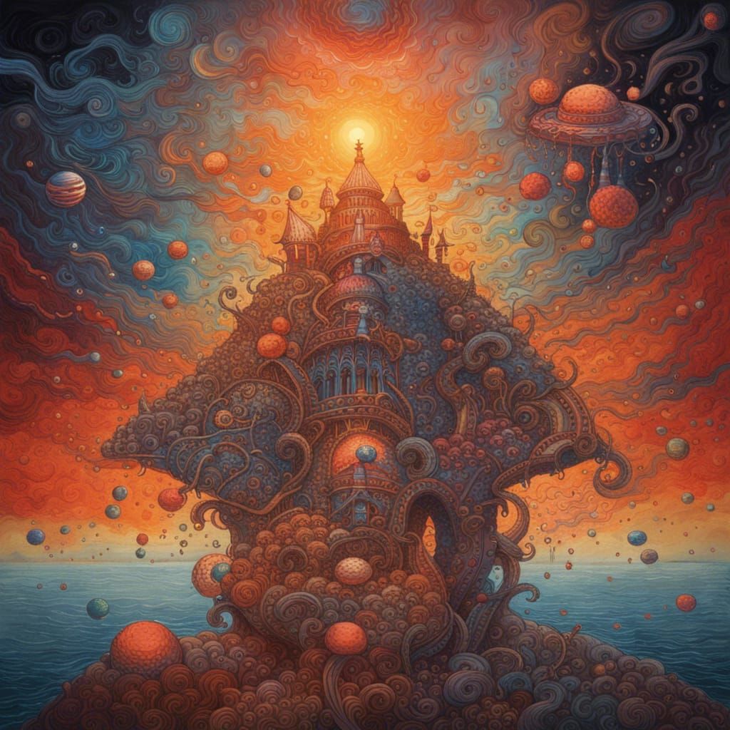 Holographic Cosmic Dreamscape by Pablo Amaringo Style