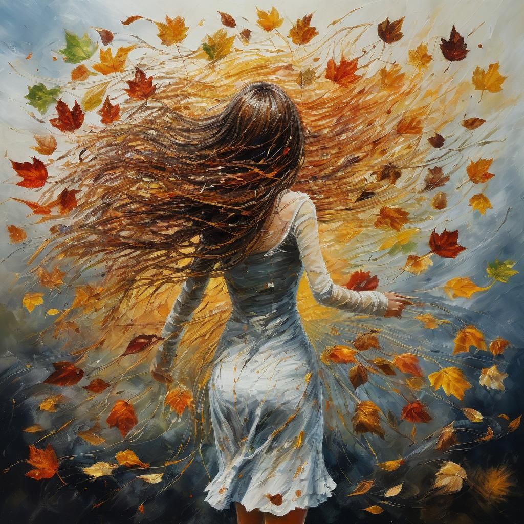 Autumn Leaf Woman in Turner-esque Oil Painting