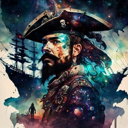Intriguing Double Exposure Pirate Captain Portrait