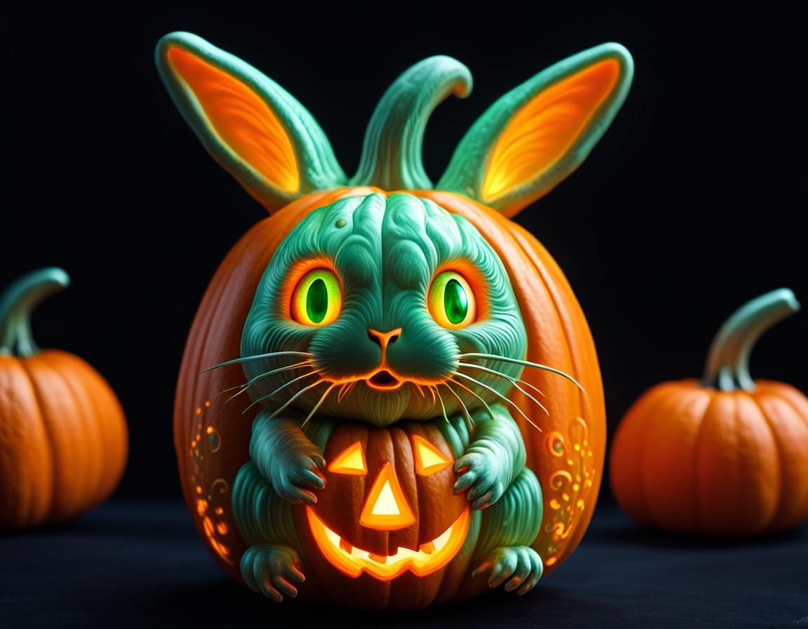 Adorable Pumpkin Bunny with Glowing Green Eyes