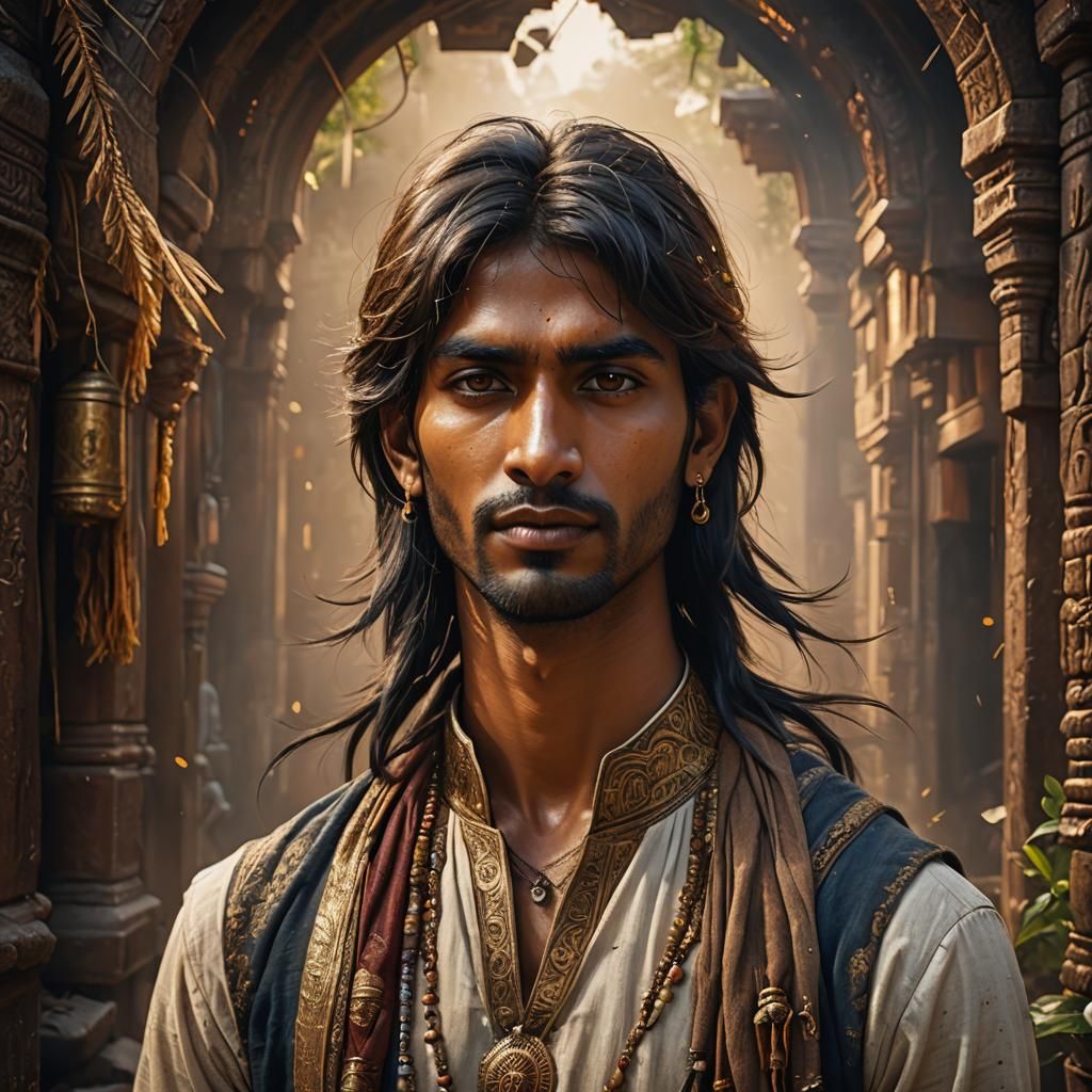 Hyperrealistic Portrait of Young Indian Man with Fringe
