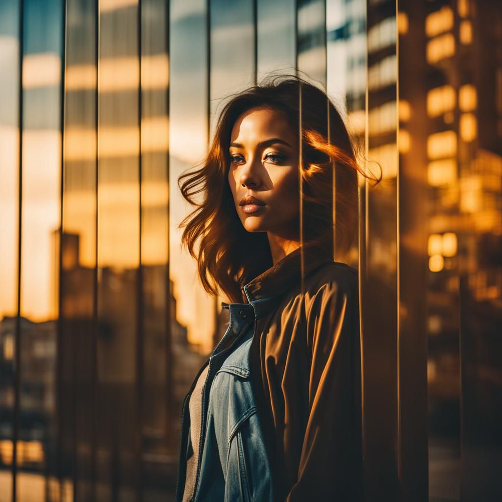 Ethereal Reflection: Woman in Cityscape Double Exposure