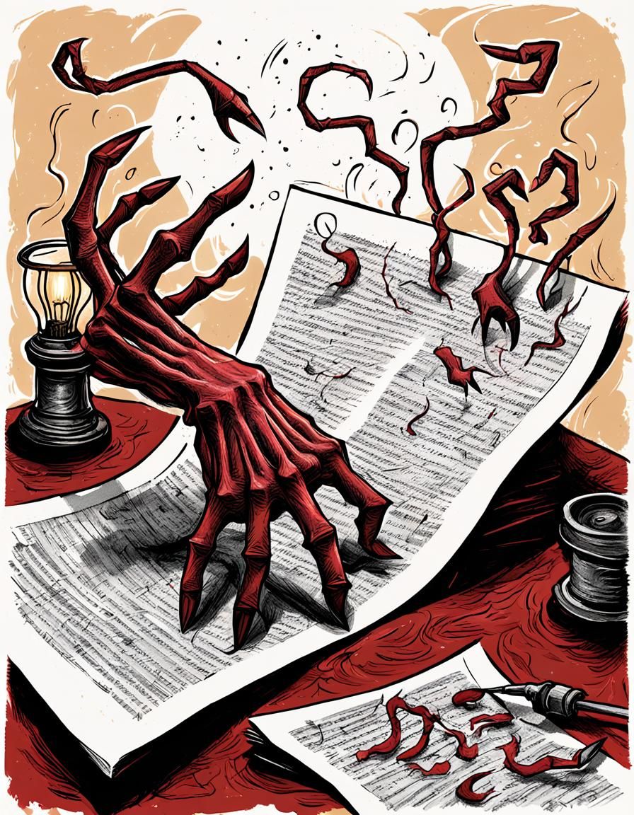 Demonic Hands Reach for Letters in Gothic Whimsy Style