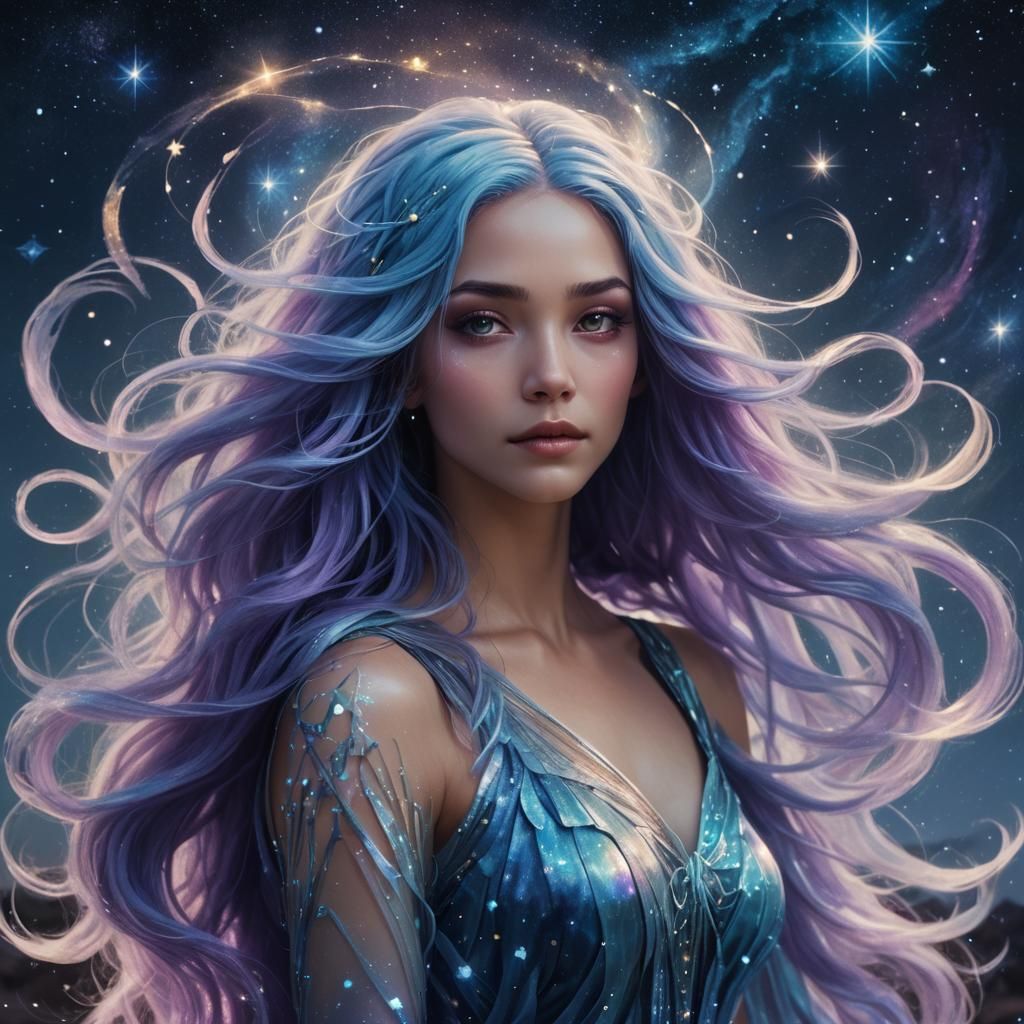 Luminous Pisces Woman in a Starry Night Sky