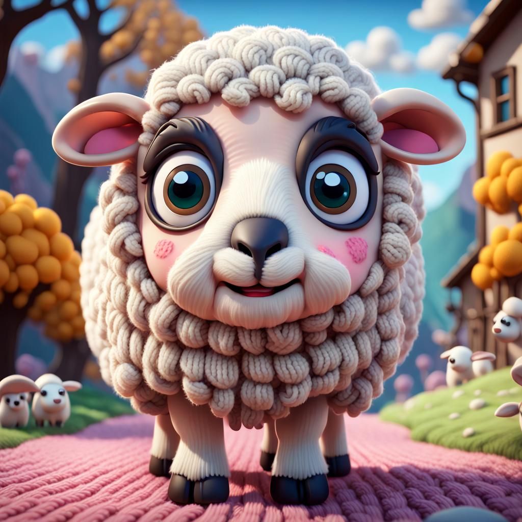 Chibi Wool Sheep in Cartoon 3D Style