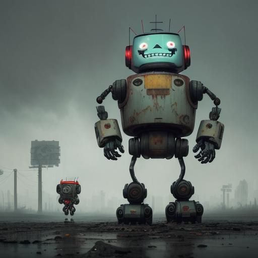 Dystopian Robot Graveyard: A Bitter-Sweet Contrast