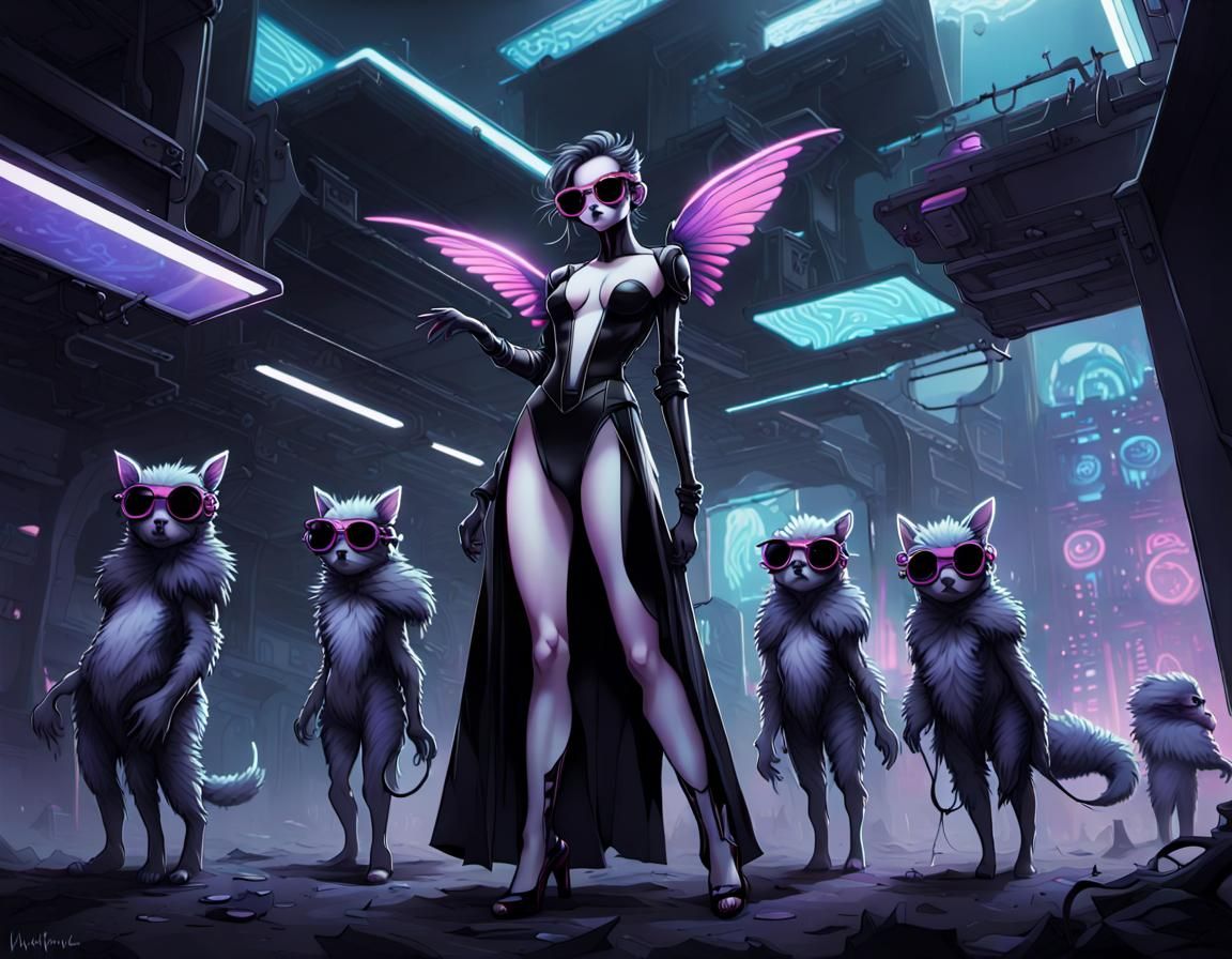 Neo-Noir Super Beings with Neon Reflections