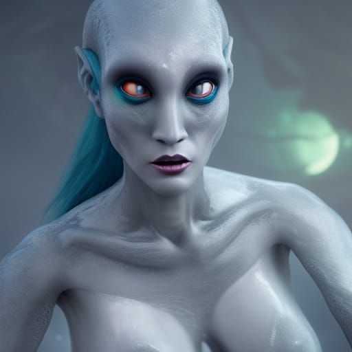Gray Alien Bride: Detailed Matte Painting