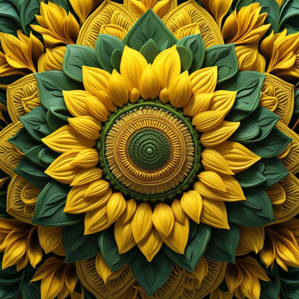 Surreal Futuristic Sunflower Mandala in 8K 3D