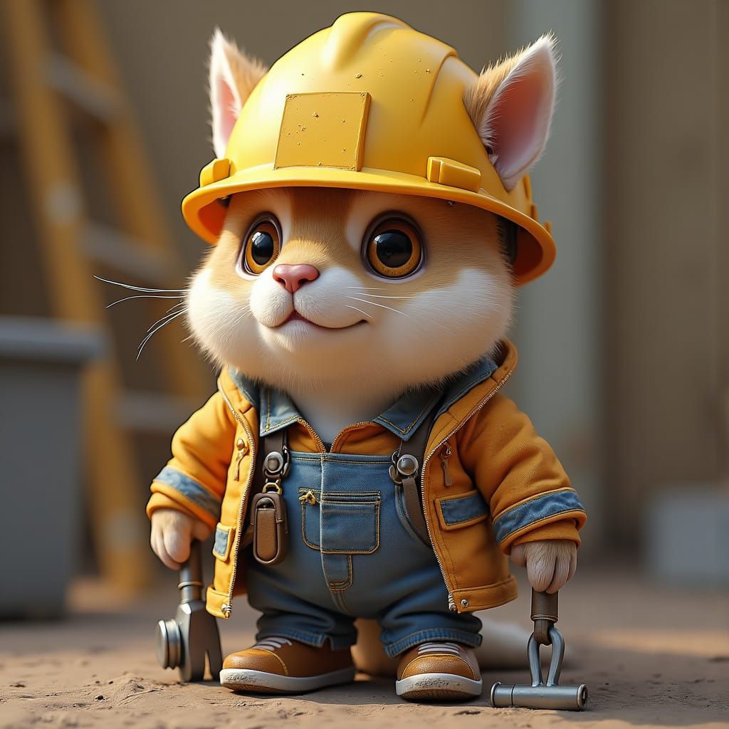 Cute Bunny Builder in 3D Anime Style