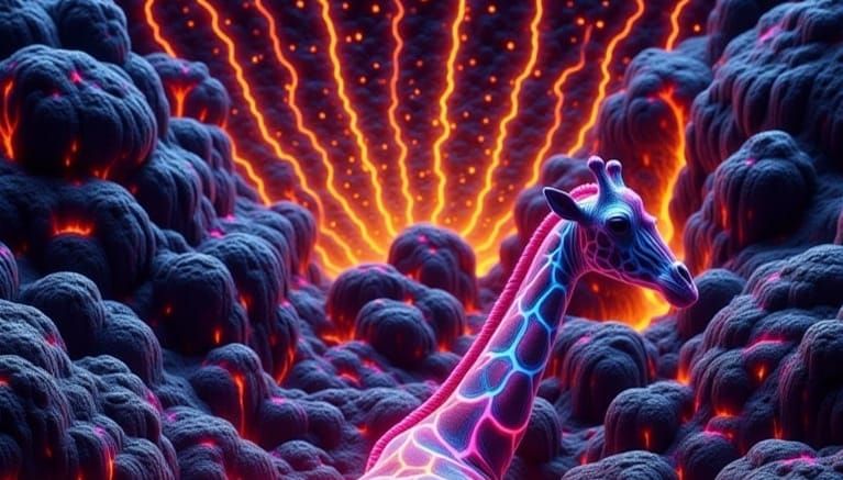 Fluorescent Giraffe on Lava Rock