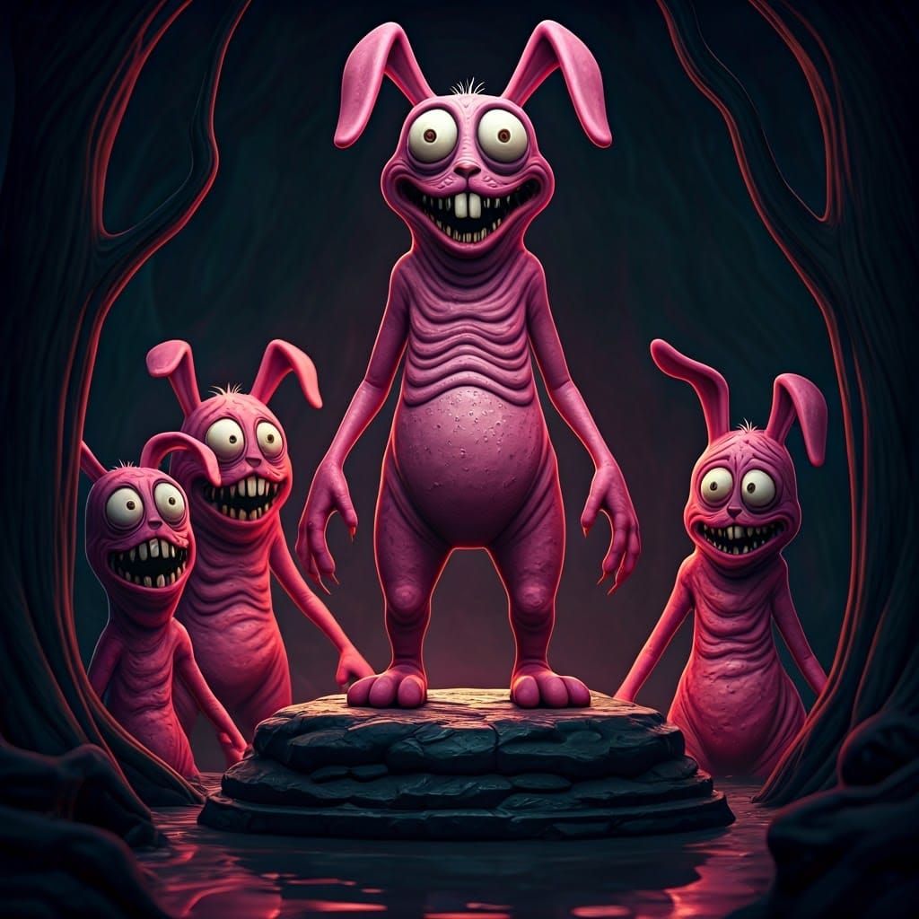 Grotesque Pink Rabbit Creature in Dark Fantasy Style