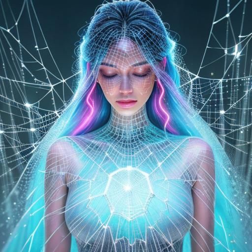 Woman in Shower Covered in Glowing Glass Web