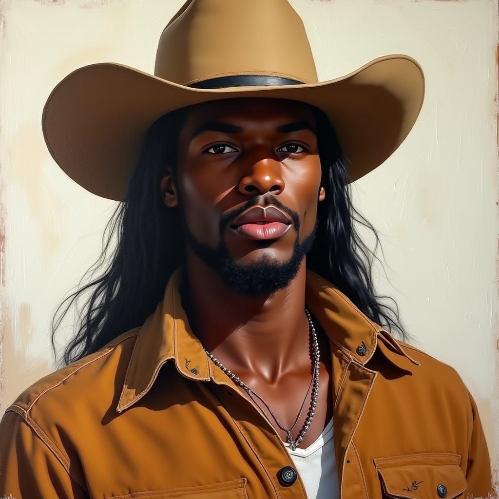 Dashing Black Cowboy Portrait in Impressionist Oil Style