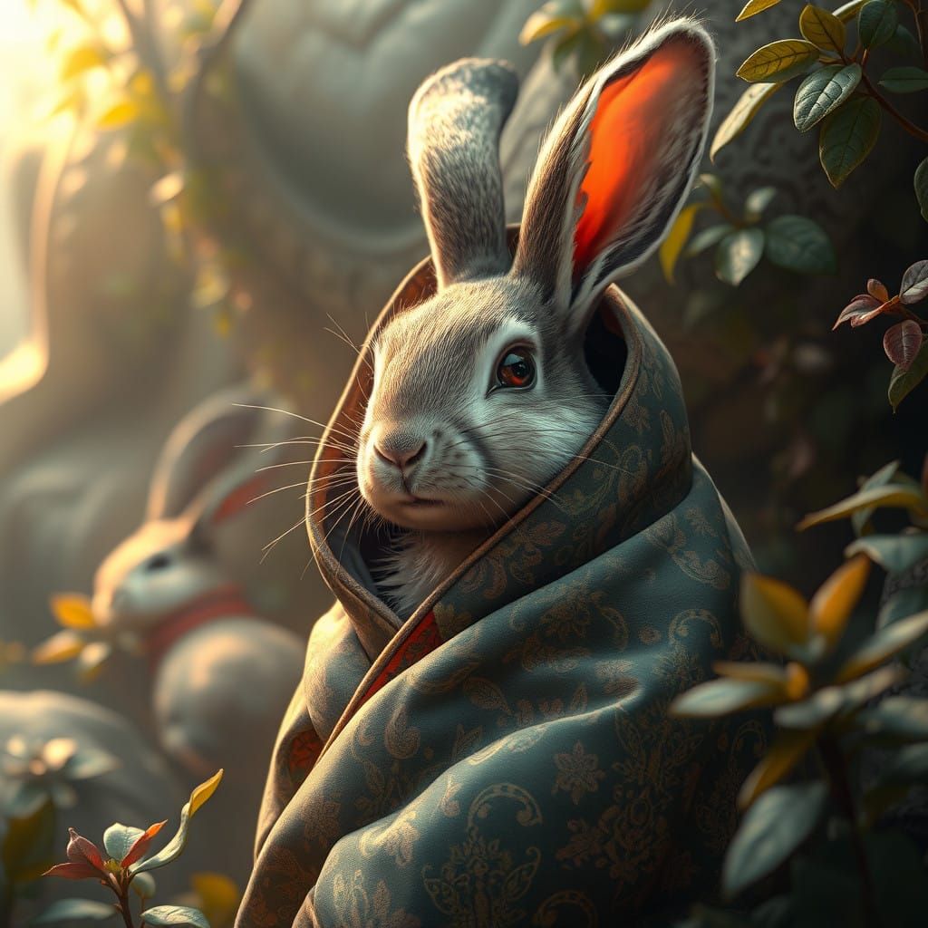 Whimsical Rabbit in a Vibrant Deken