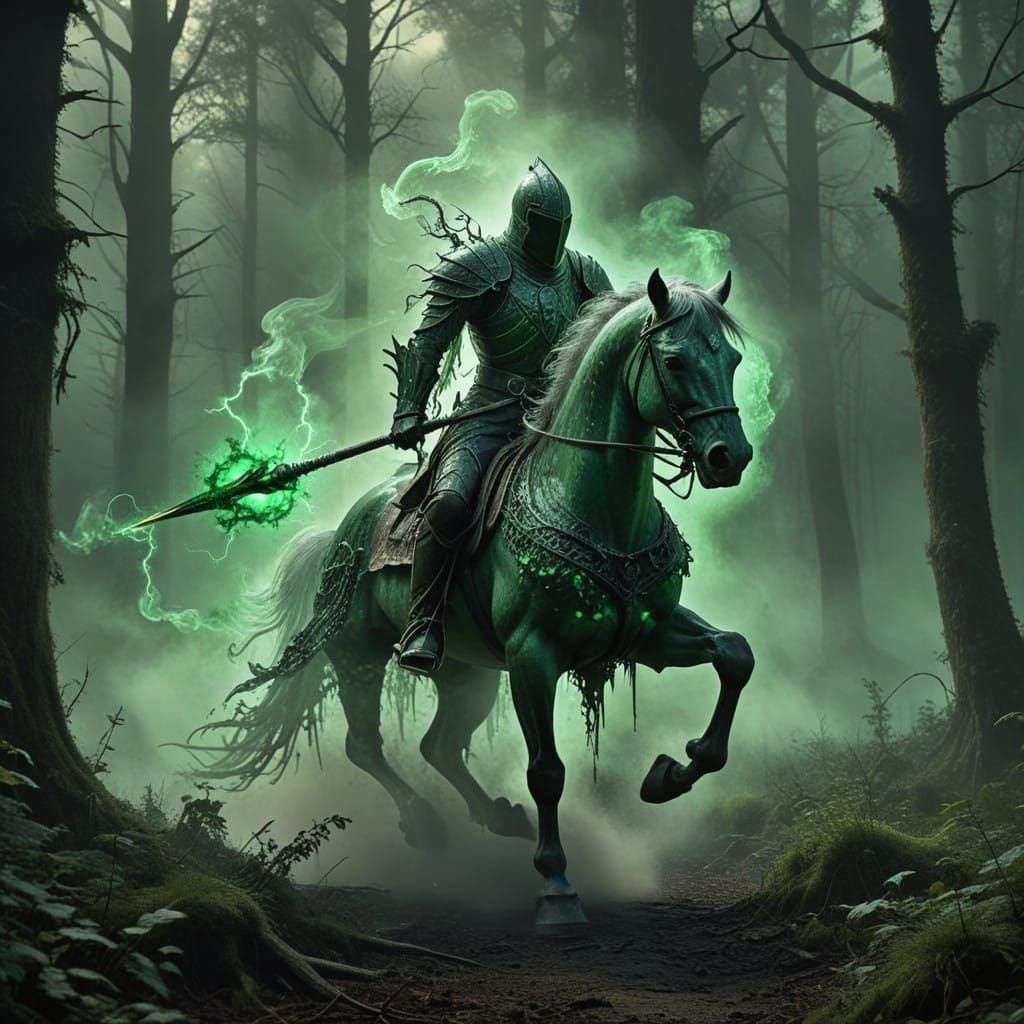 Mystical Warrior Rides Enchanted Steed into Electric Storm