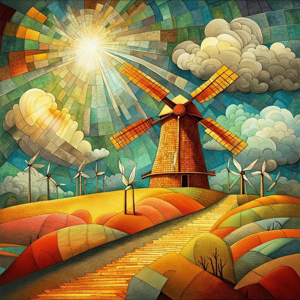 Glowing Windmills Under Dramatic Sunrays