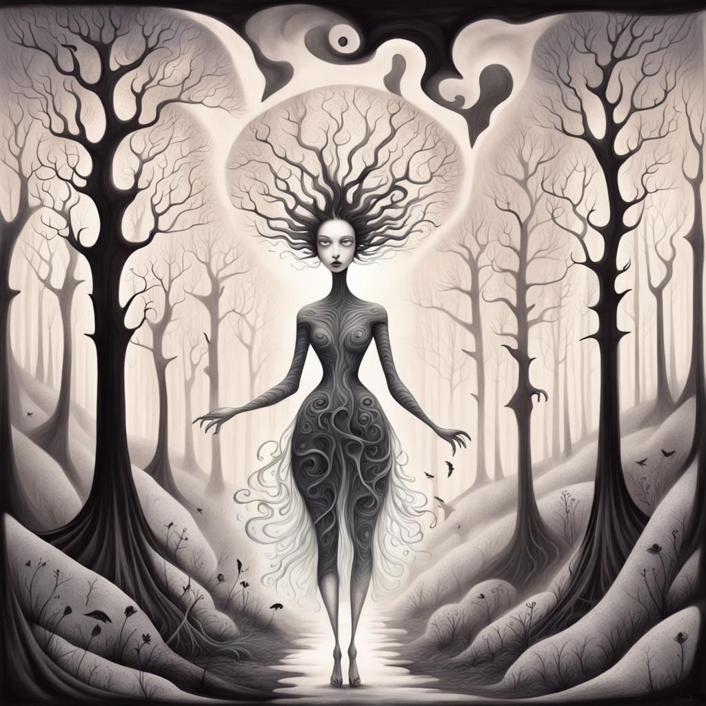 Surreal Woman Split Between Dream and Reality