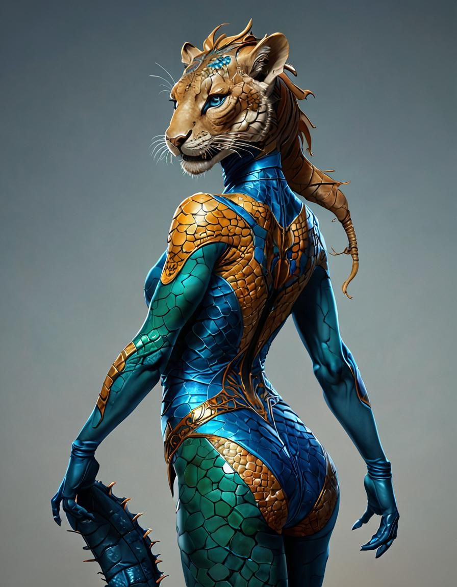 Feminine Lioness Fusion in Alcohol Ink Style