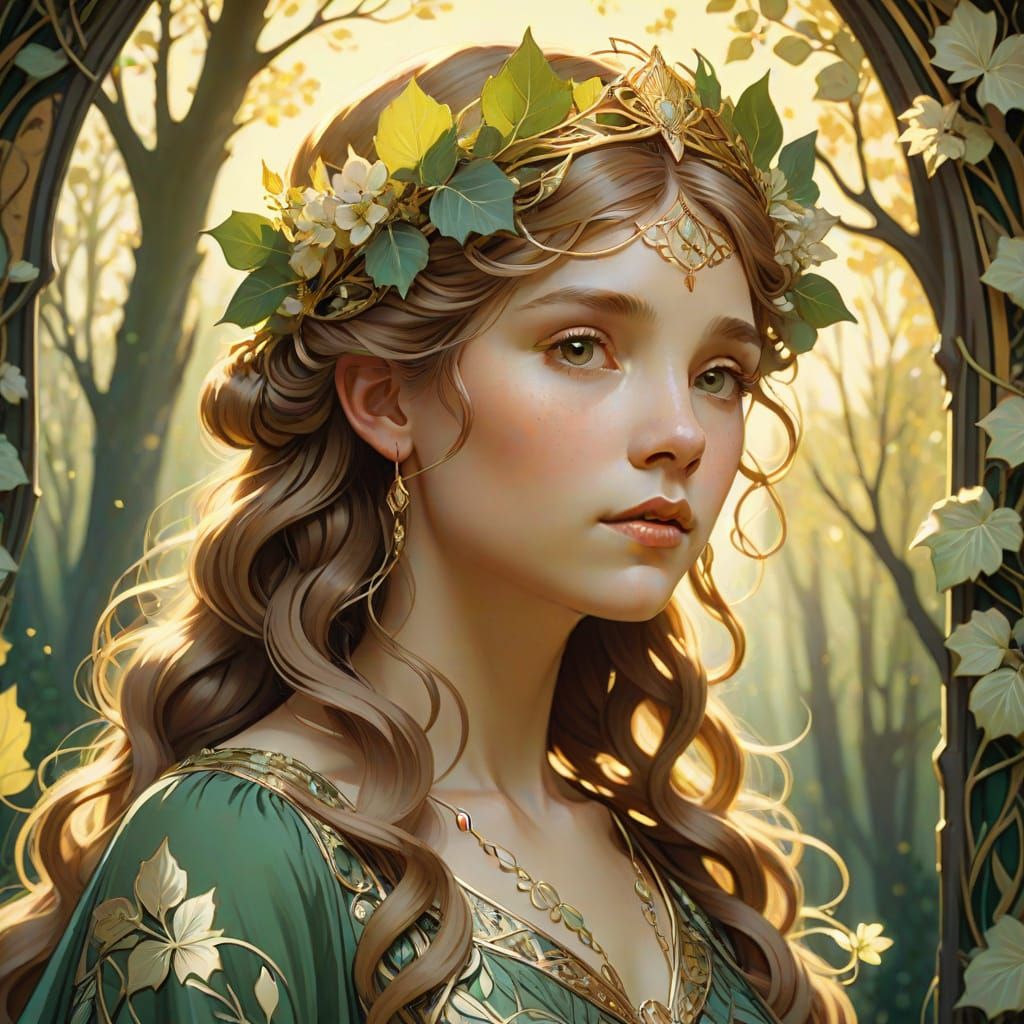 Elegant Forest Princess in Art Nouveau Style