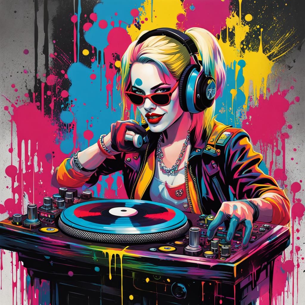 Harley Quinn as Acid House DJ in Graffiti Art