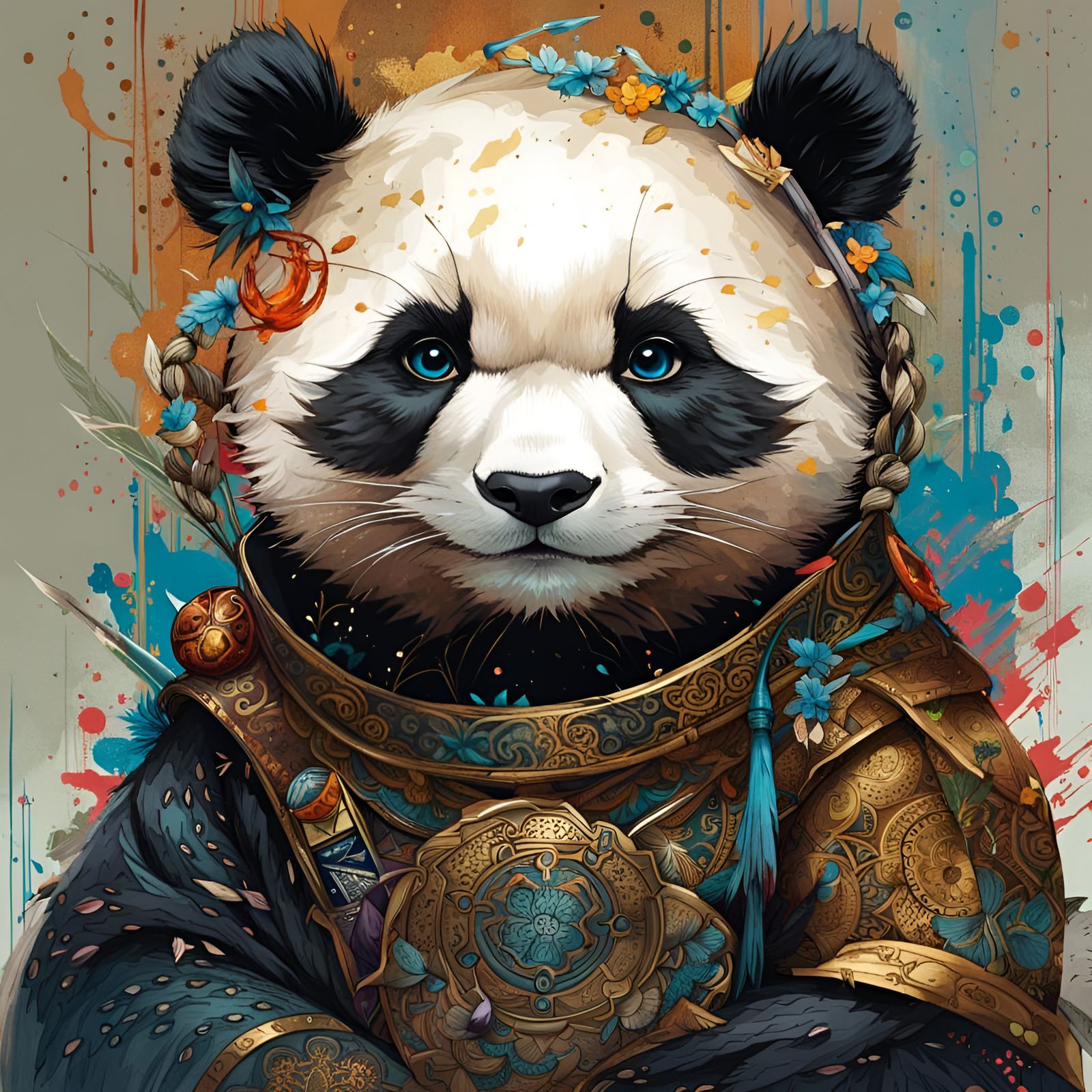 Adorable Panda Ninja Portrait in Digital Art Style