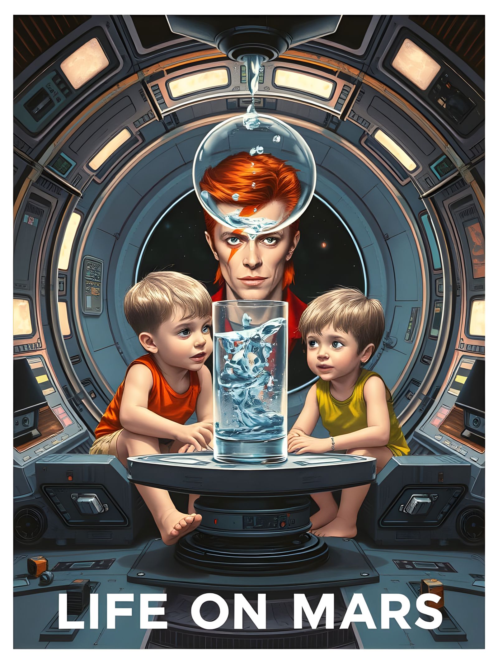 Children Play With Floating Water Bubble Inside Sci-Fi Space...