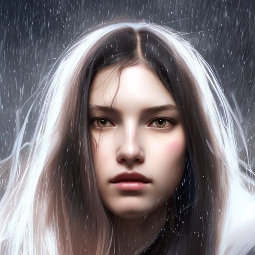 Girl with long hair in the rain