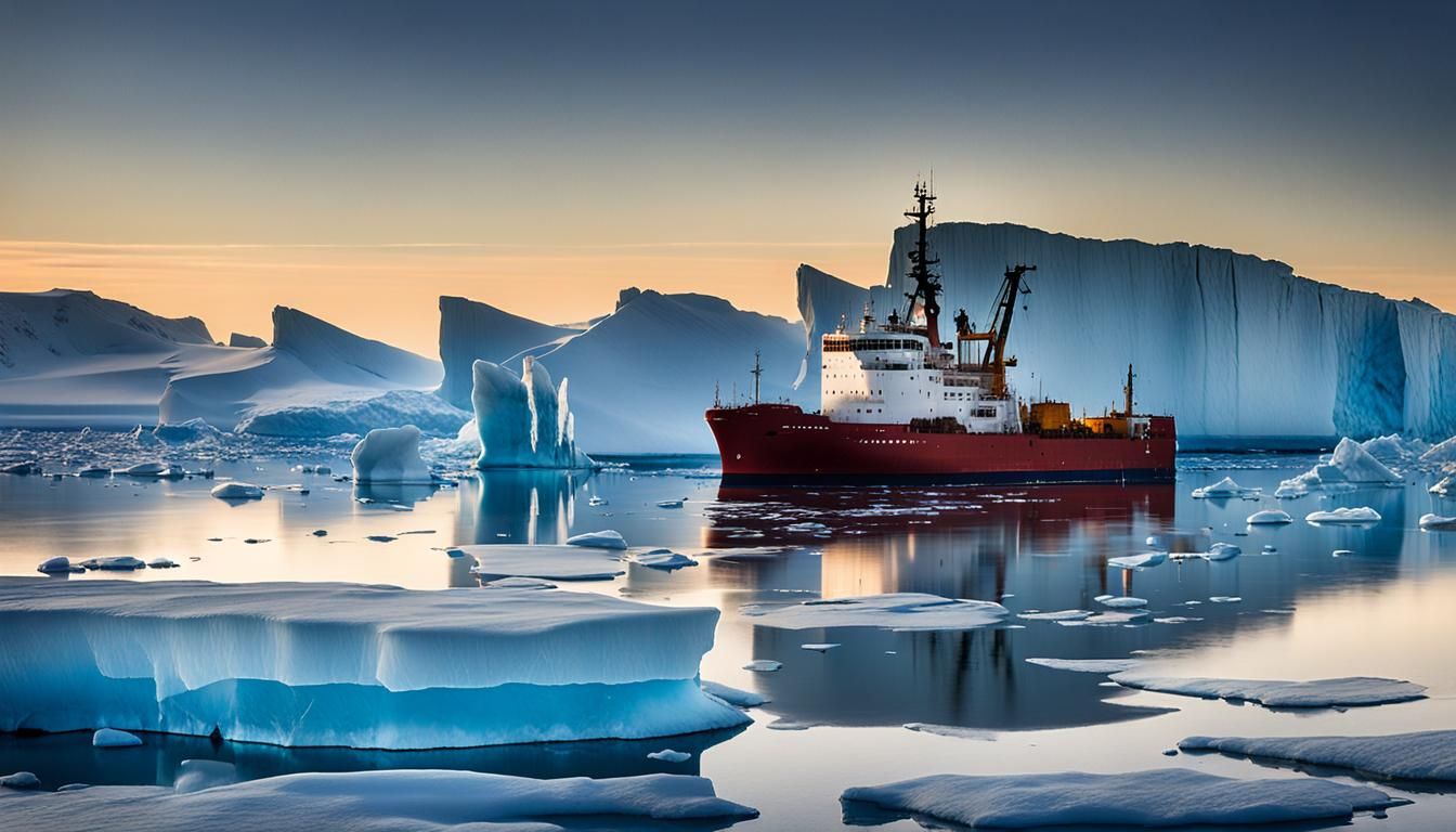 Antarctic Coast Sunrise: Bioluminescent Krill and Blue Ice