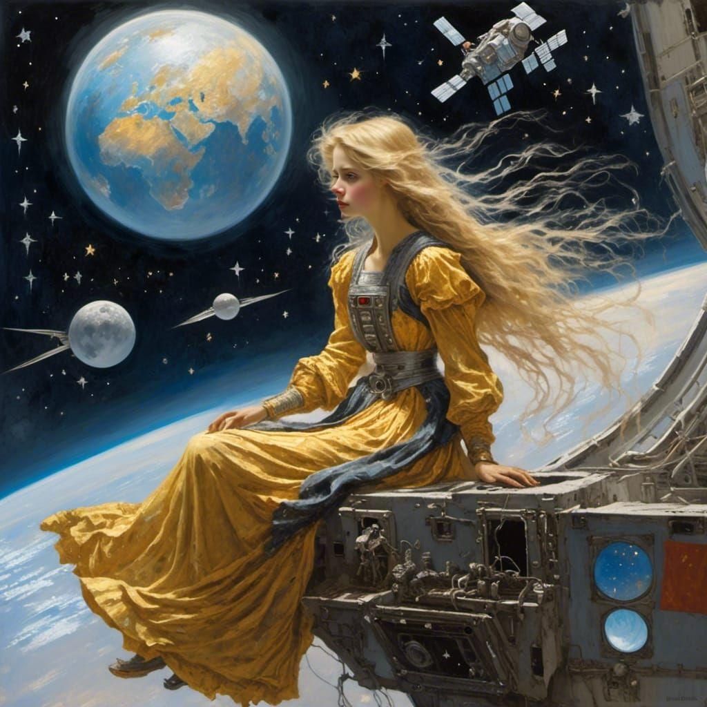 Woman on Space Station in Josephine Wall Style