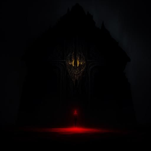 Eerie Figure Stacking Lamps in Dark Chamber