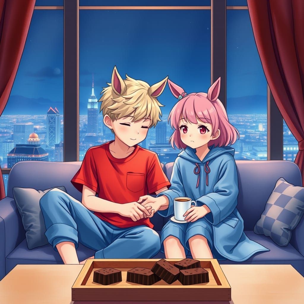 Sweet Brothers and Sister Enjoy Nighttime Together in Vibran...