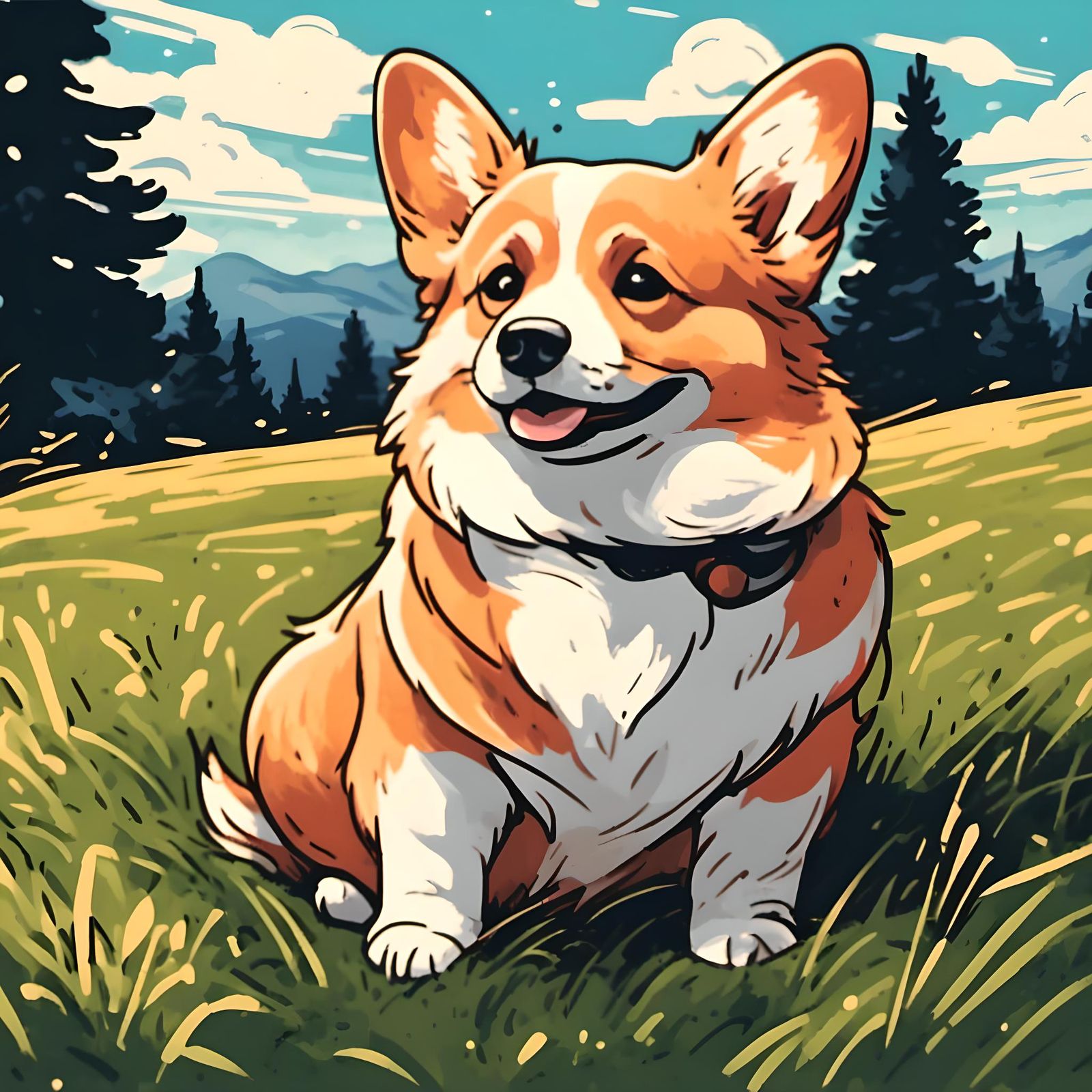 Adorable Corgi in Vector Line Art