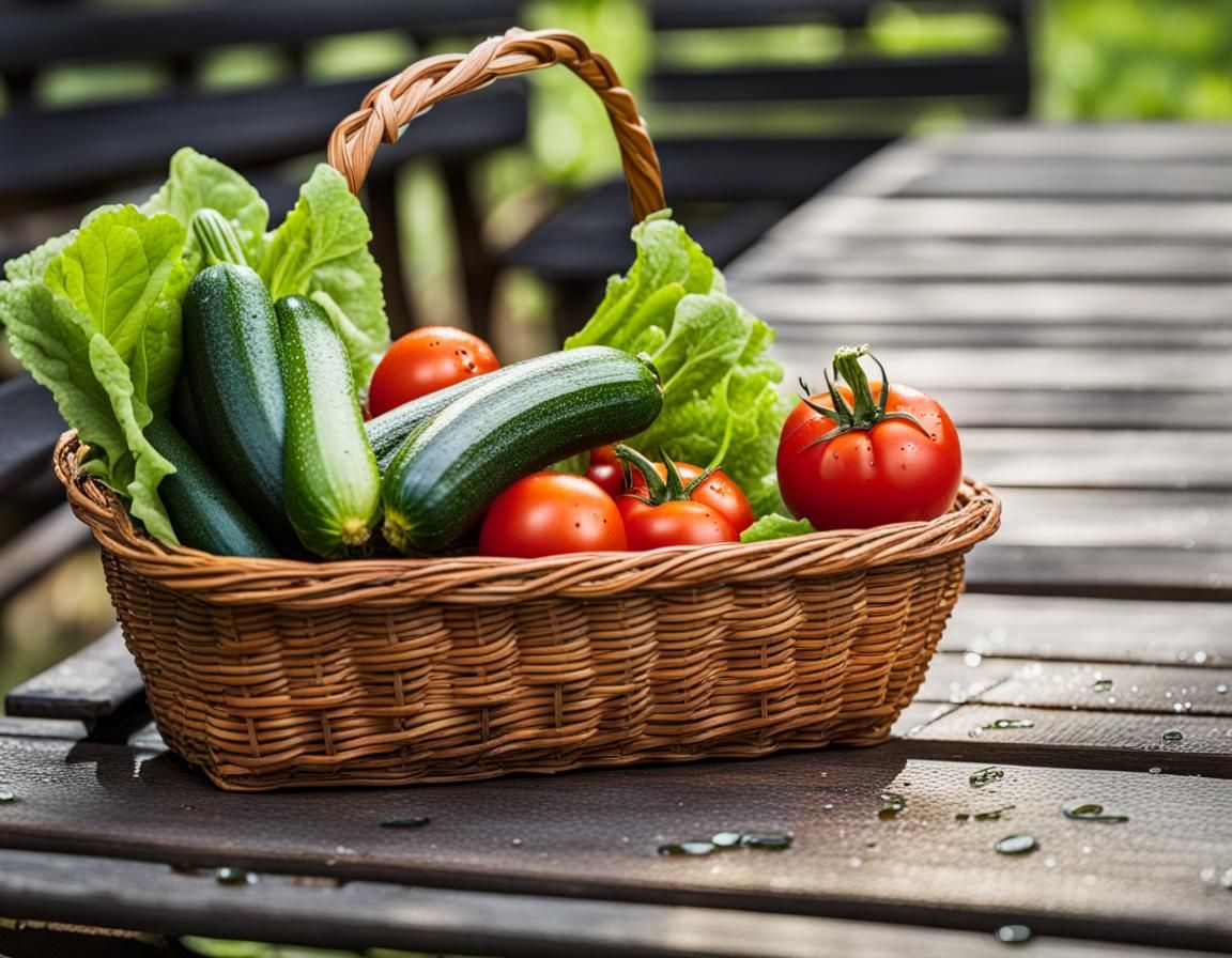 Basket of Fresh Vegetables with Dew Drops