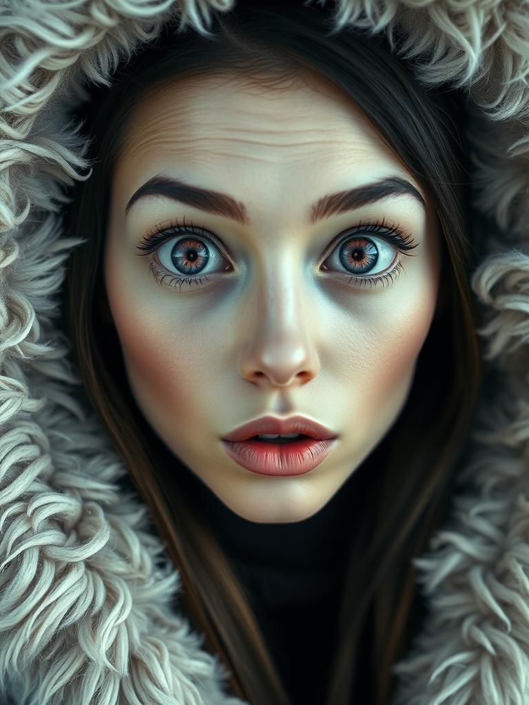 Surrealist Woman with Pink Eyes in Dreamlike Aesthetic