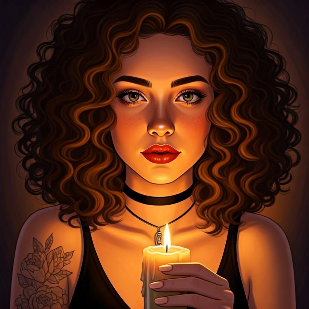 Woman with Candle in Rembrandt Lighting Style