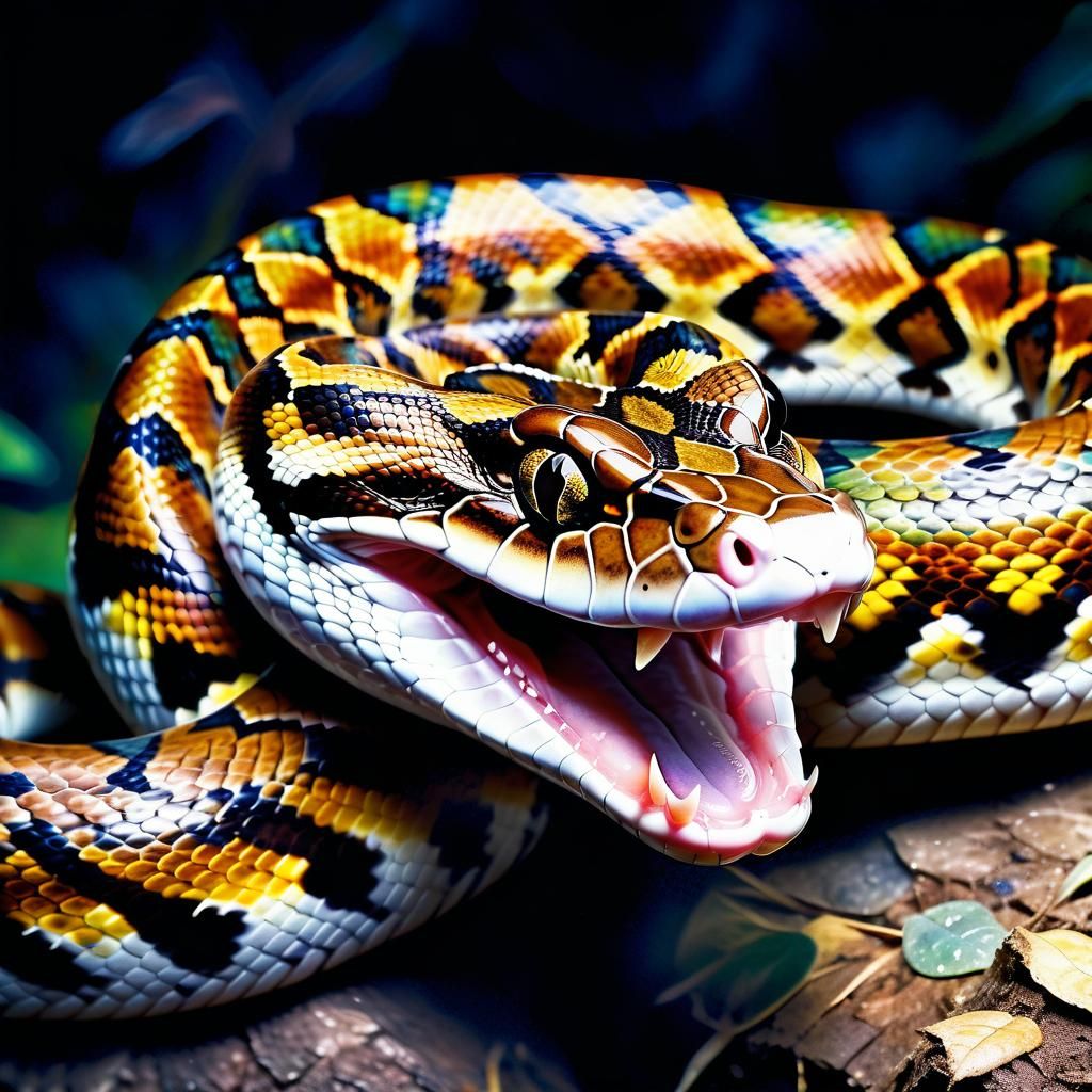 Menacing Brazilian Rainbow Boa in Watercolor Style