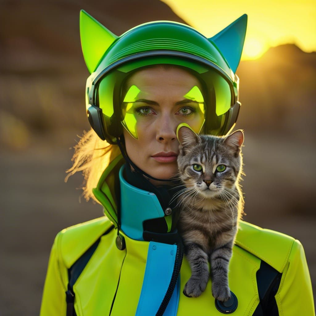 Futuristic Cat-Eared Police Officer in Cyberpunk Style