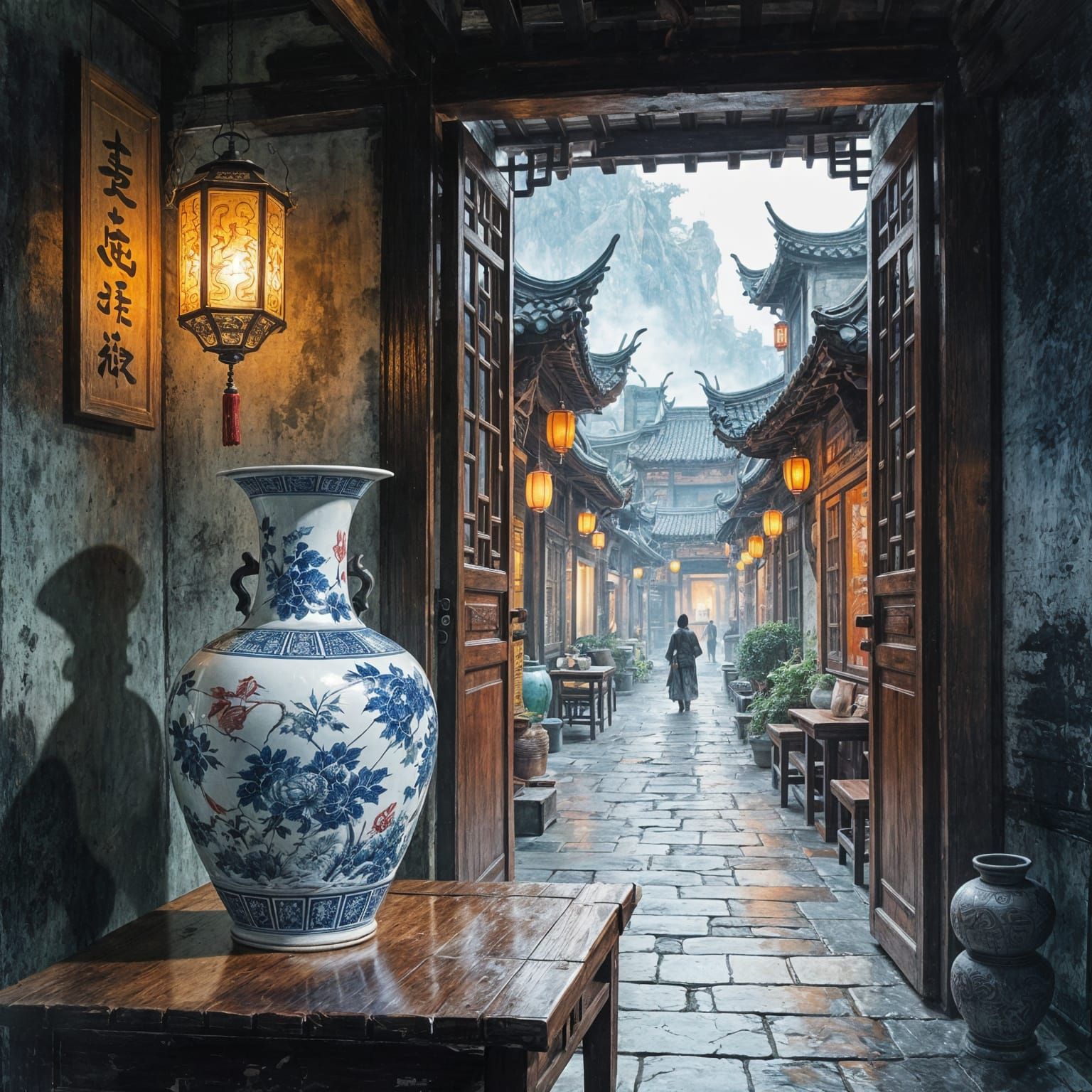 Chinese Vase with Mythical Creatures in Tavern