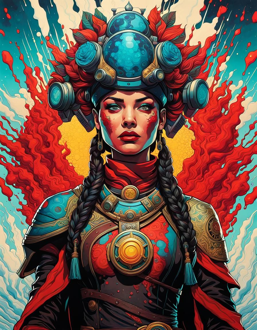 Explosive Goddess Portrait with Aurora Borealis