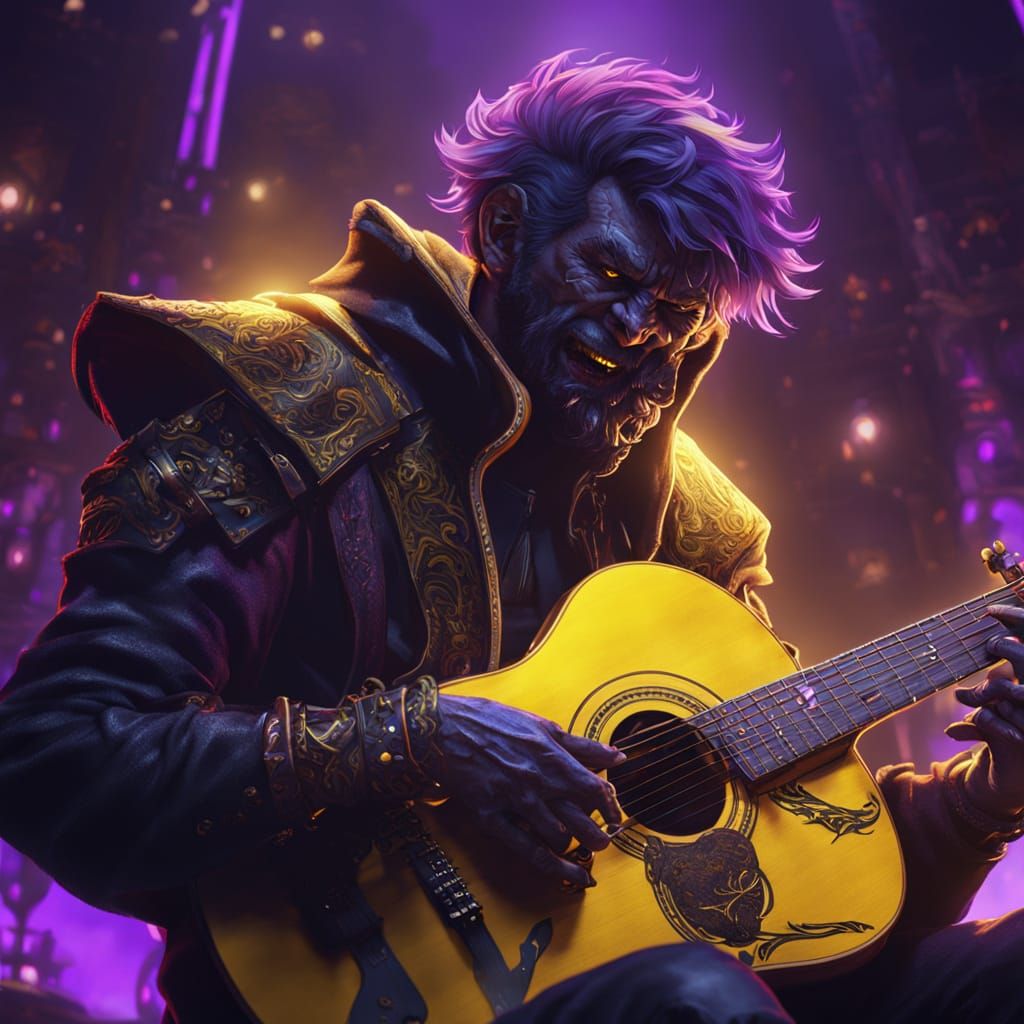 Half-Demon Guitarist in Dark Fantasy Style