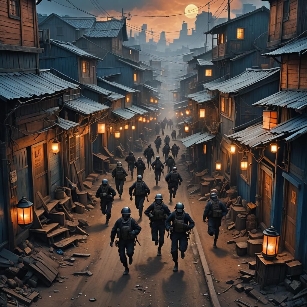 Shantytown Chase: Soldiers in a Fantasy Alleyway
