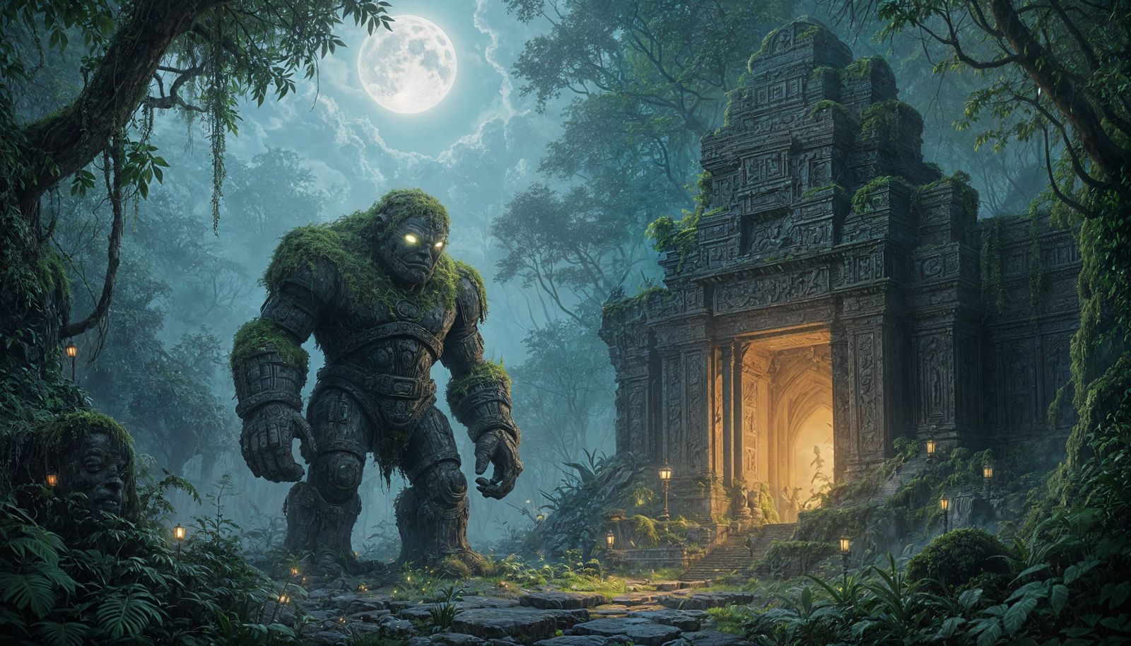 Moss Golem Guardian at Bioluminescent Temple