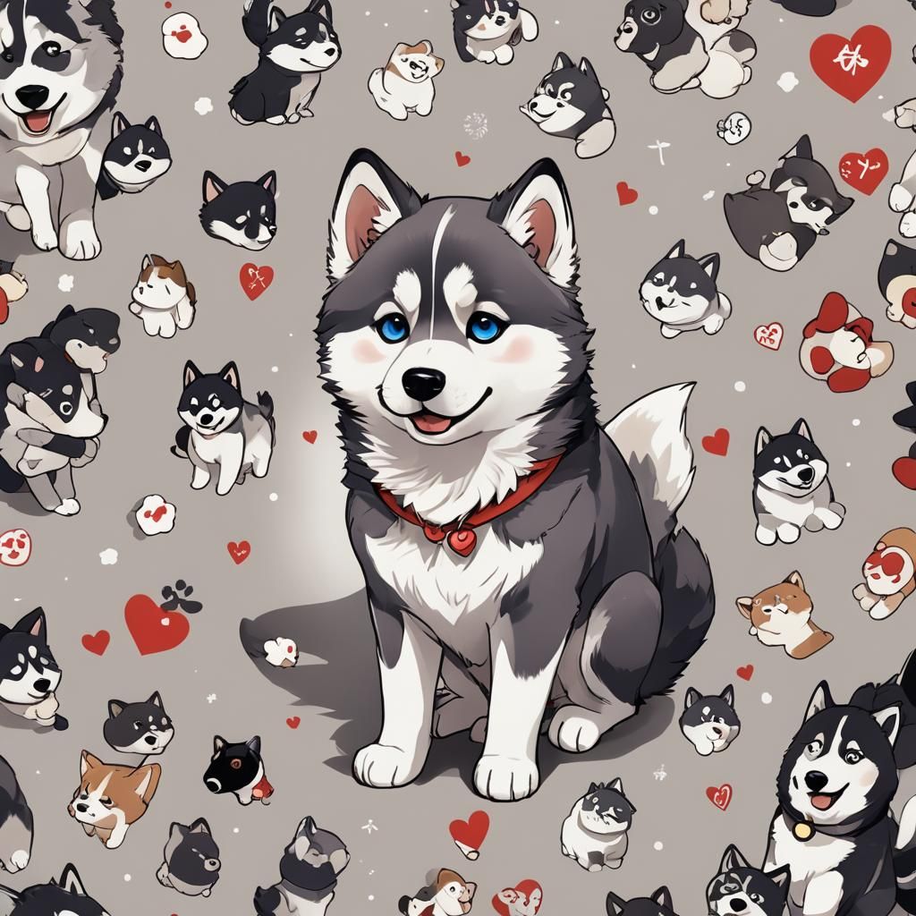Cute Kawaii Husky in Anime Style