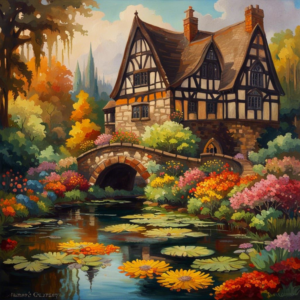 Cottagecore Village with Chrysanthemum Garden in Impressioni...