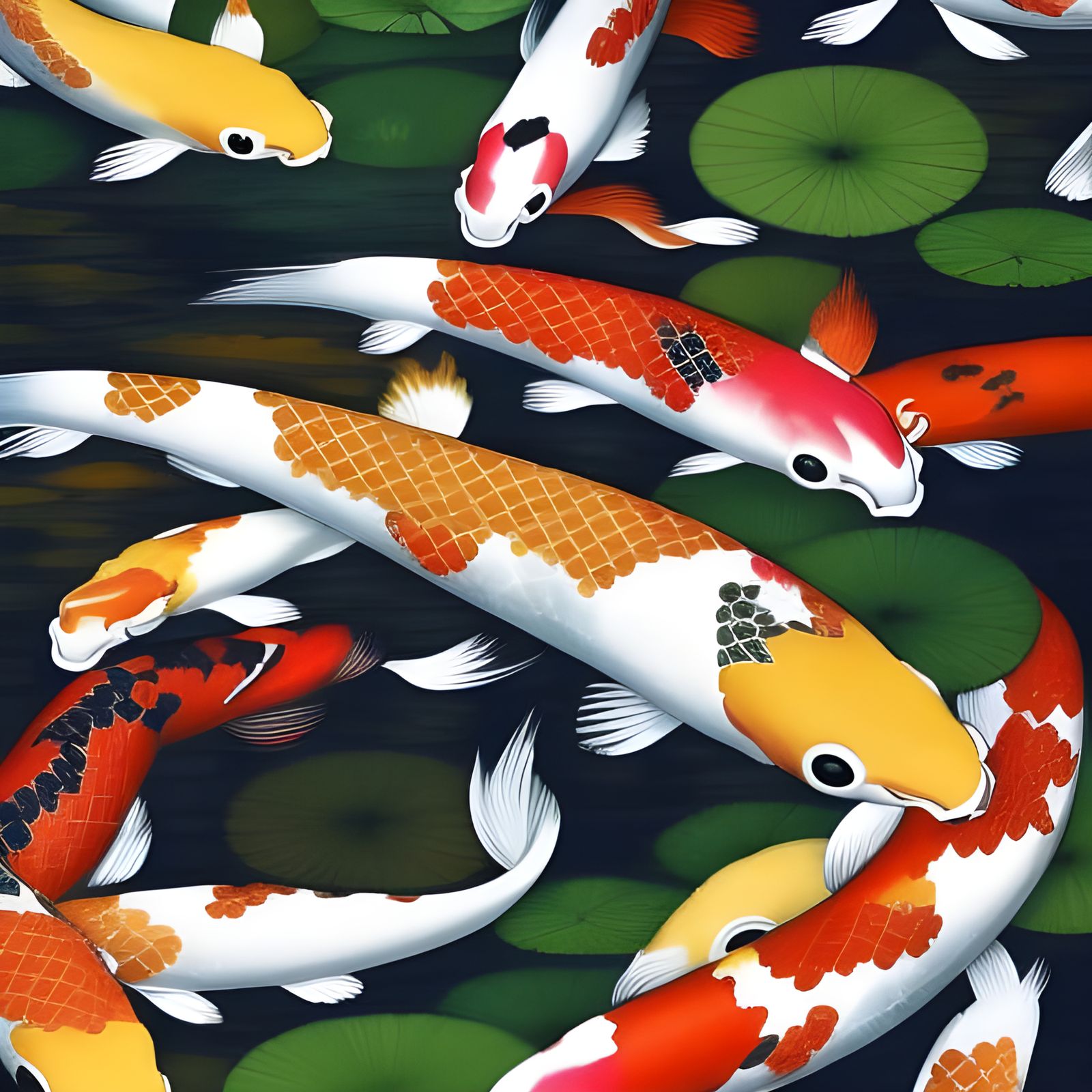 Vibrant Koi Fish in Traditional Japanese Pond