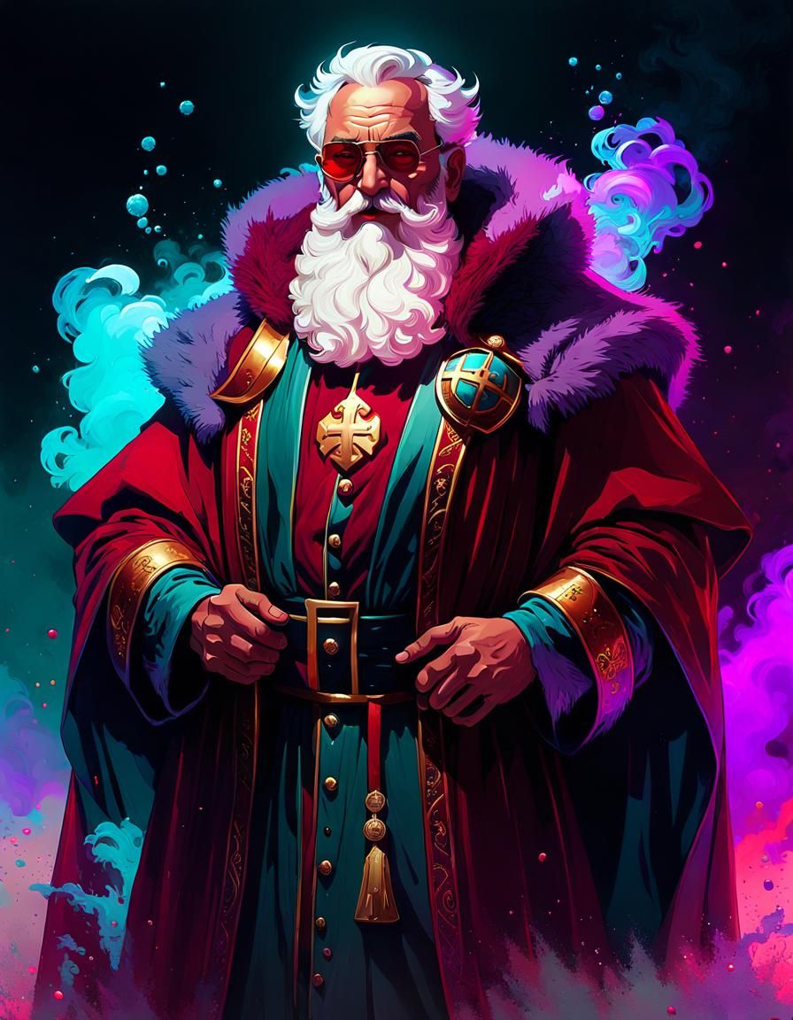 Vaporwave Saint Nicholas Shattering Glass Portrait