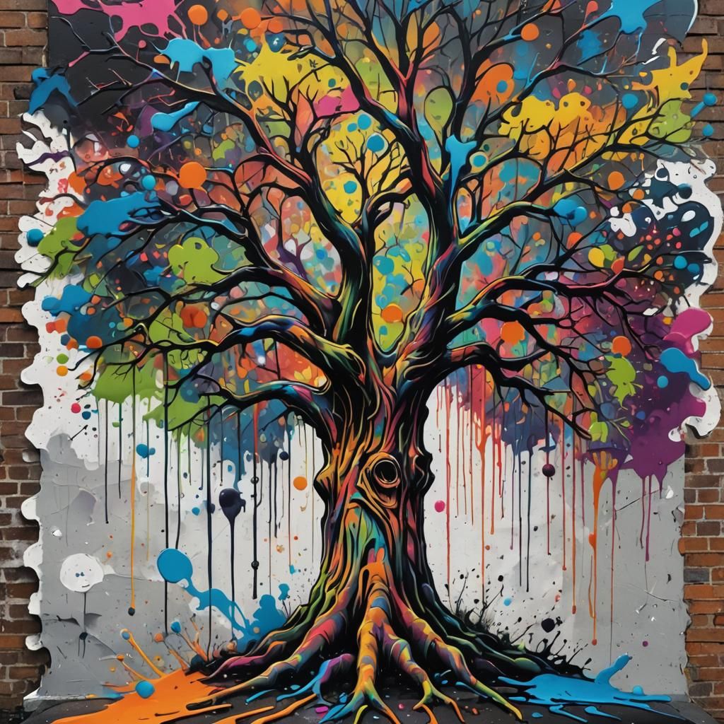 Graffiti Art Tree with Splash Effects